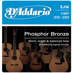 Струни для акустичної гітари d'addario EJ16 PHOSPHOR BRONZE LIGHT 12-53
