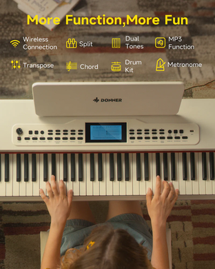 Цифрове піаніно Donner DDP-95 WH (стійка, 3 педалі, пюпітр, блок живлення)