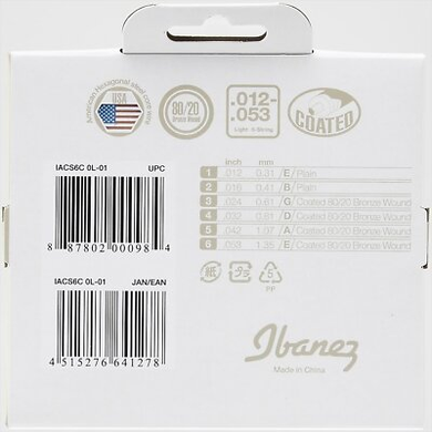 Струни для акустичних гітар IBANEZ IACS6C ACOUSTIC GUITAR STRING 12-53